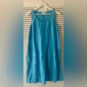 J Jill Dress Womens Blue Linen Shift Pockets Knee Length Lagenlook Capsule SZ S